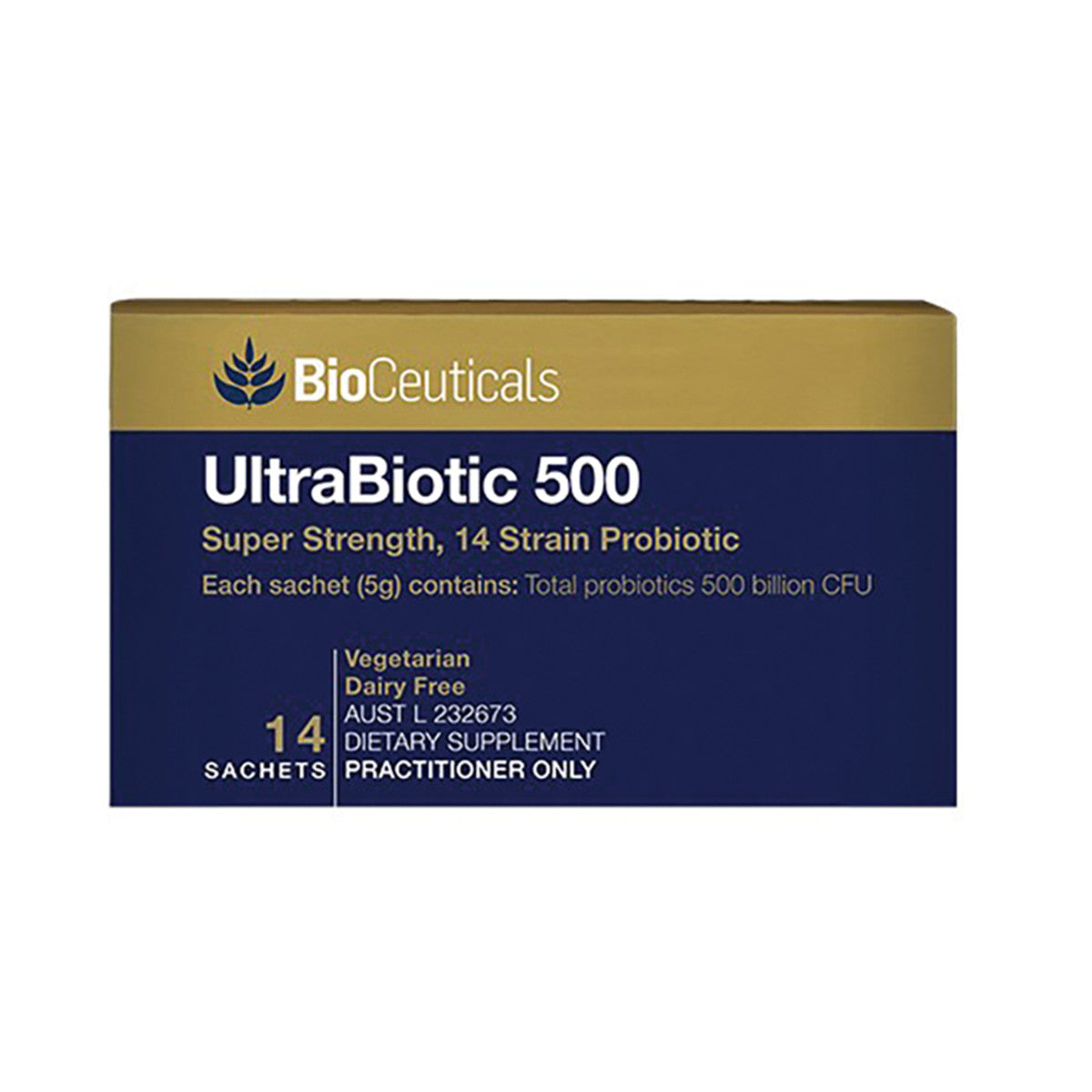 image of BioCeuticals UltraBiotic 500 Sachets 5g x 14 Pack on white background 