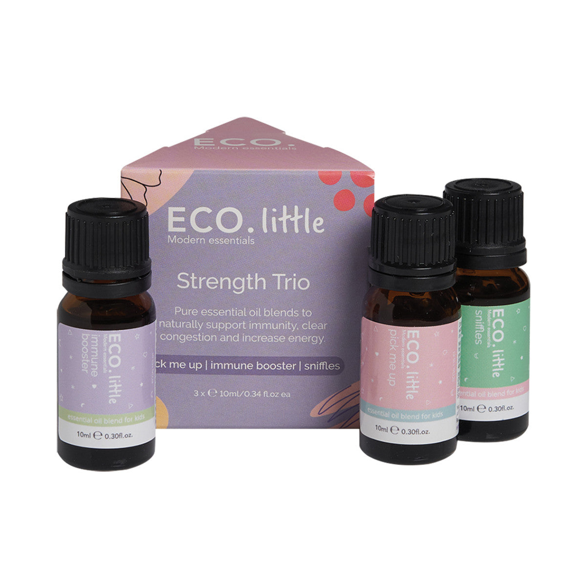image of Eco Modern Essentials Little Essential Oil Trio Strength 10ml x 3 Pack on white background