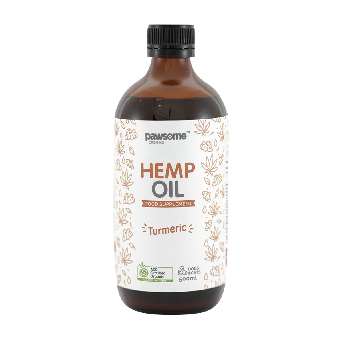 image of Pawsome Organics Pet Hemp Oil Turmeric 500ml on white background 