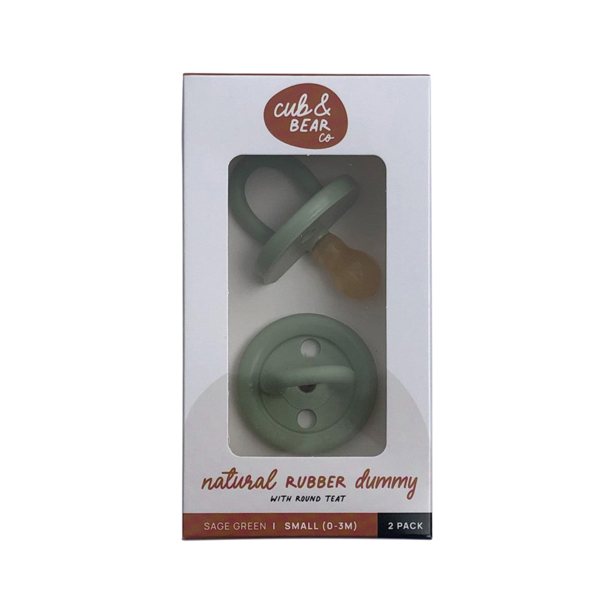image of Cub & Bear Co Natural Rubber Dummy Round Teat Small (0-3 Months) Sage Green Twin Pack on white background 