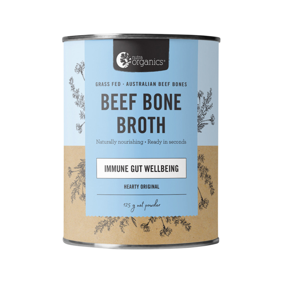 image of Nutra Organics Bone Broth Beef Hearty Original 125g on white background 