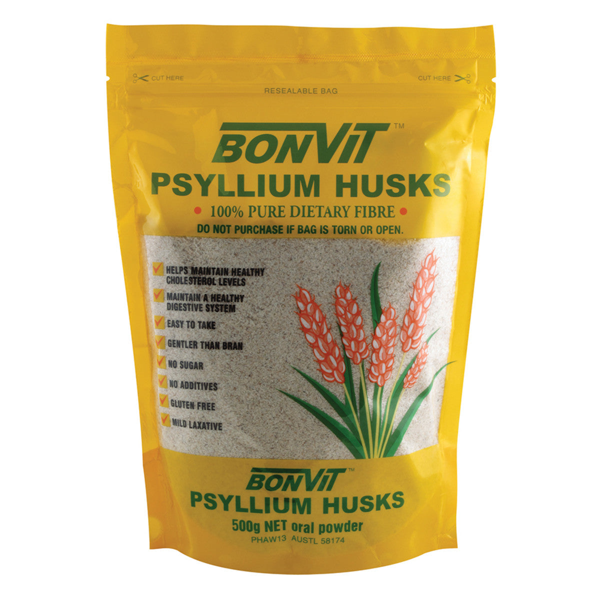 image of Bonvit Psyllium Husks 500g on white background 