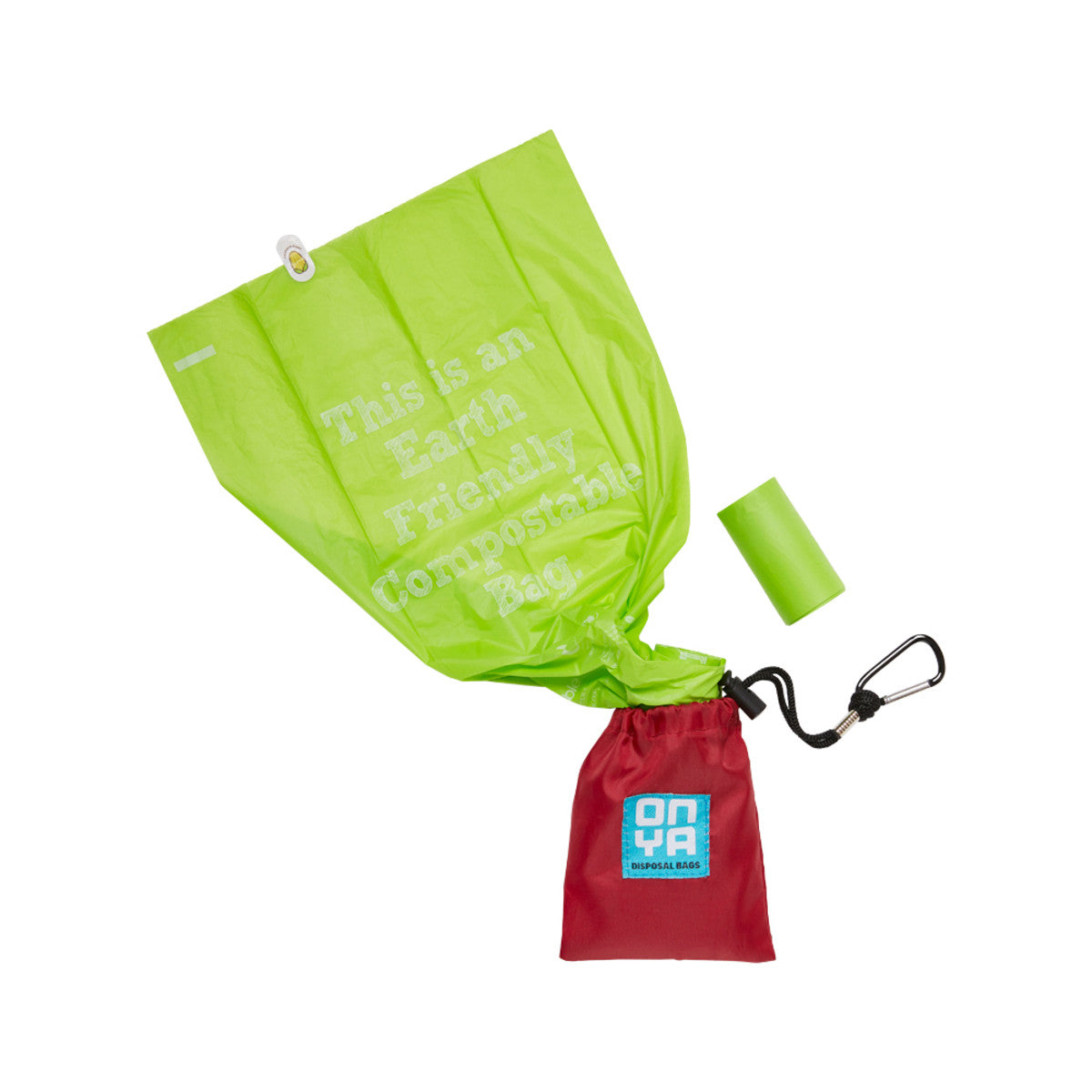 image of Onya Certified Compostable Dog Waste Bags 15 x 2 Pack and Carry Pouch Chilli on white background 