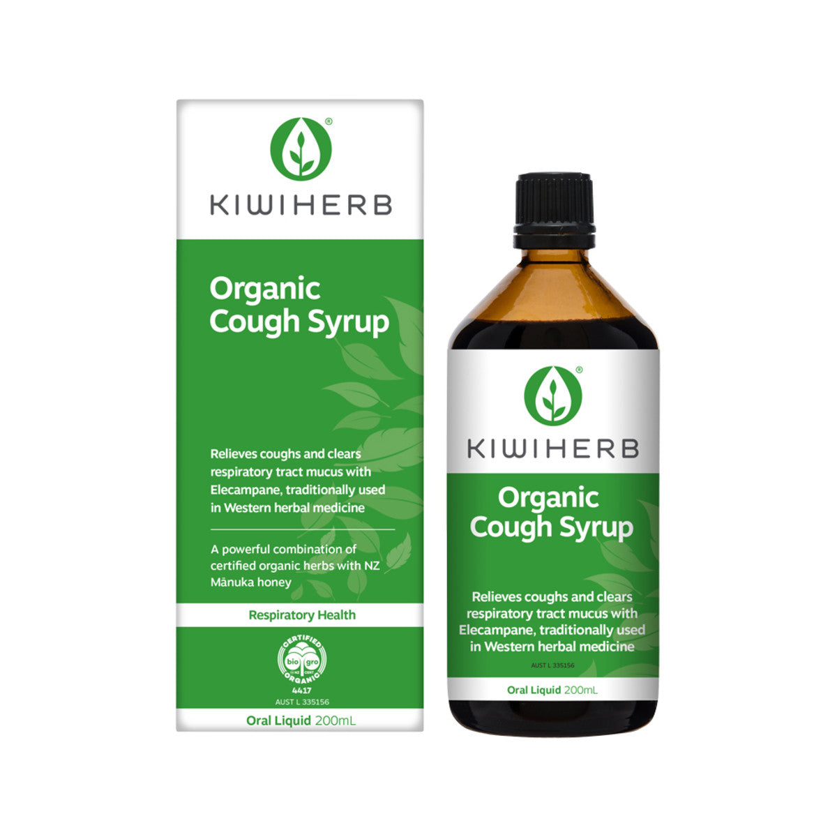 image of Kiwiherb Organic Cough Syrup 200ml on white background 