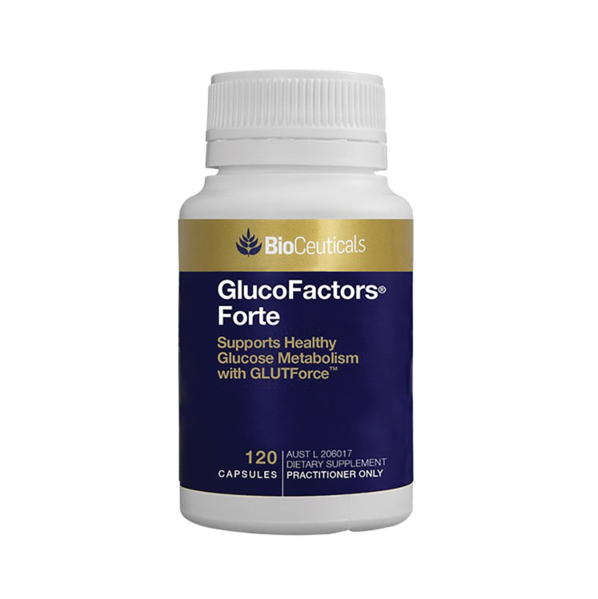 image of BioCeuticals GlucoFactors Forte 120c on white background 