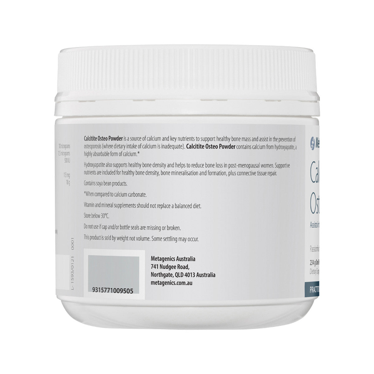 image of Metagenics Calcitite Osteo Powder Passionfruit 234g Oral Powder on white background
