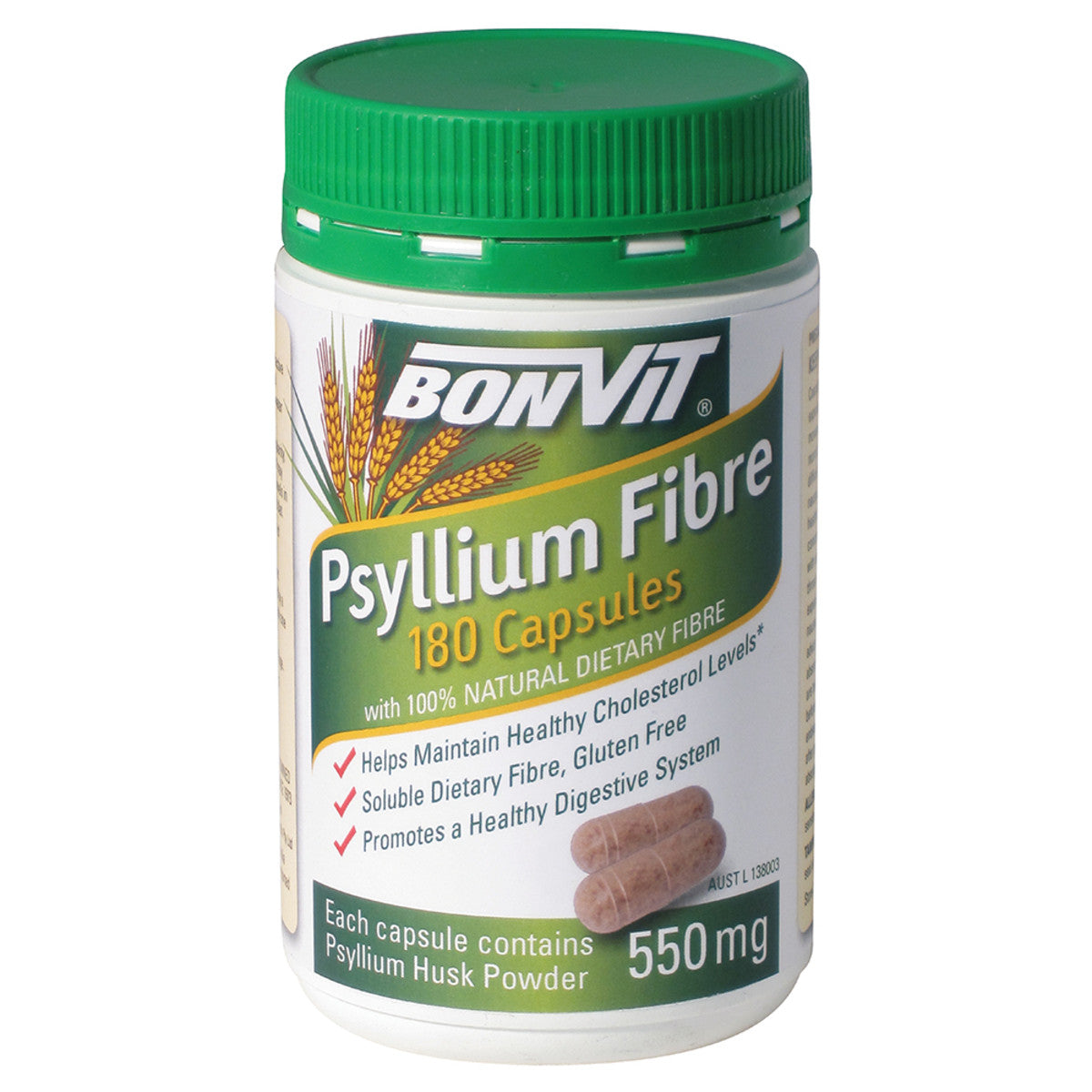 image of Bonvit Psyllium Fibre 550mg 180c on white background 