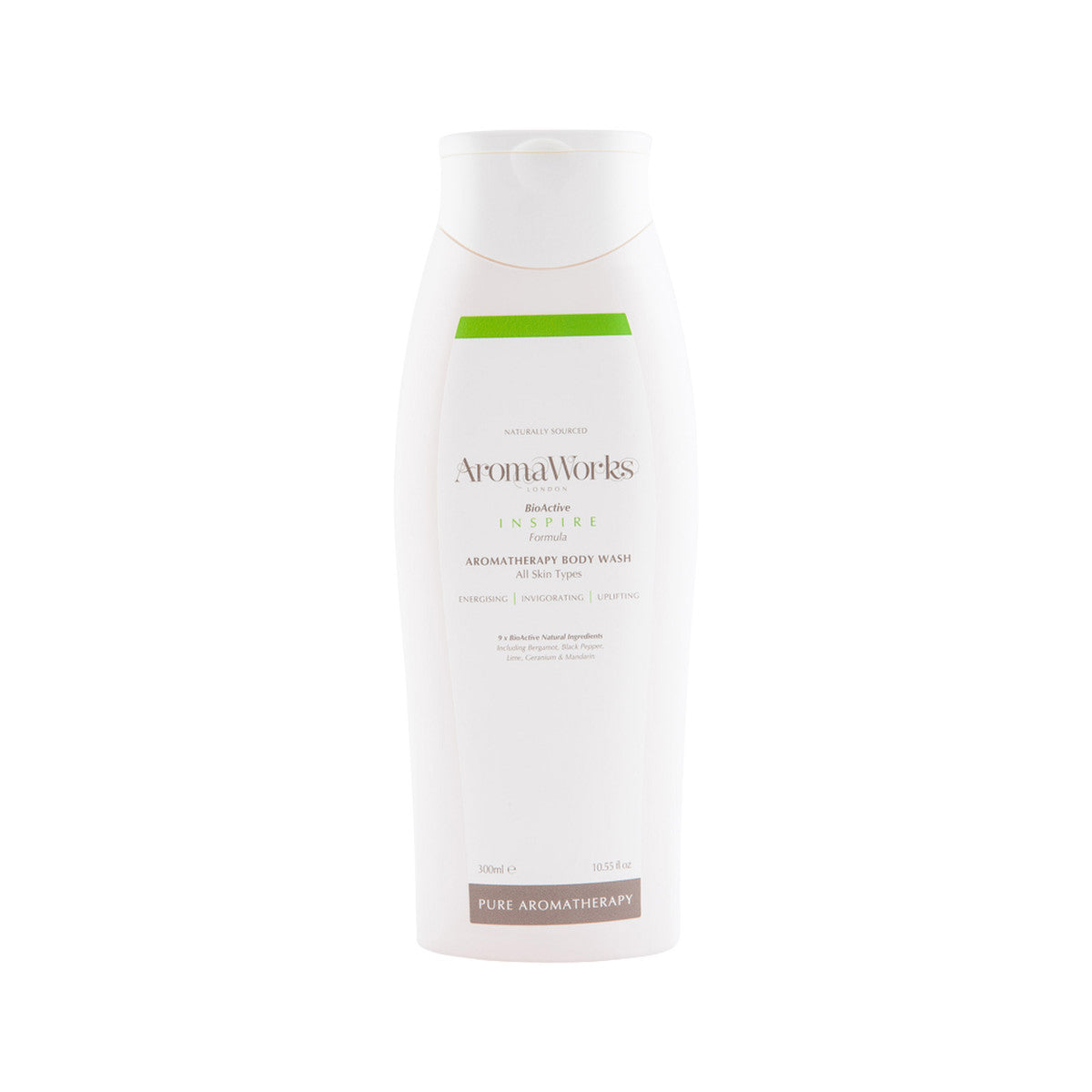 image of AromaWorks Aromatherapy Body Wash Bioactive Inspire Formula 300ml on white background 