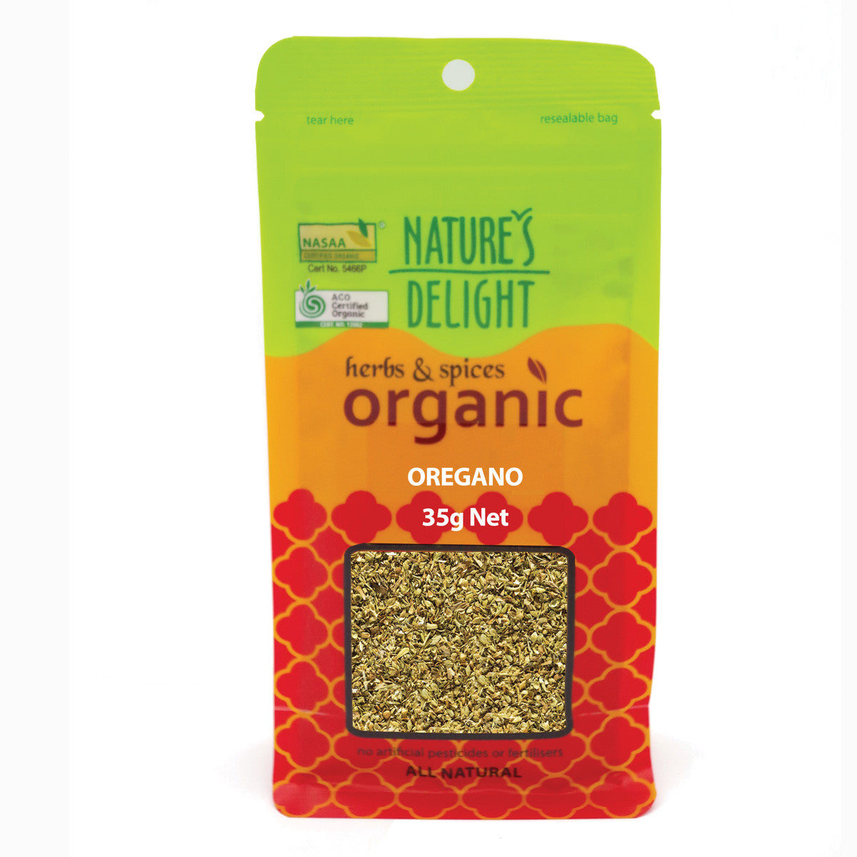 image of Natures Delight Organic Oregano 35g with white background 