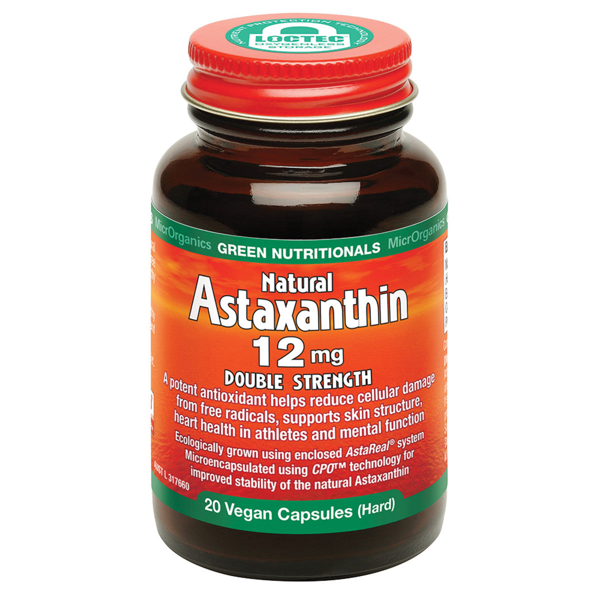 image of MicrOrganics Green Nutrit Natural Astaxanthin 12mg 20vc on white background 