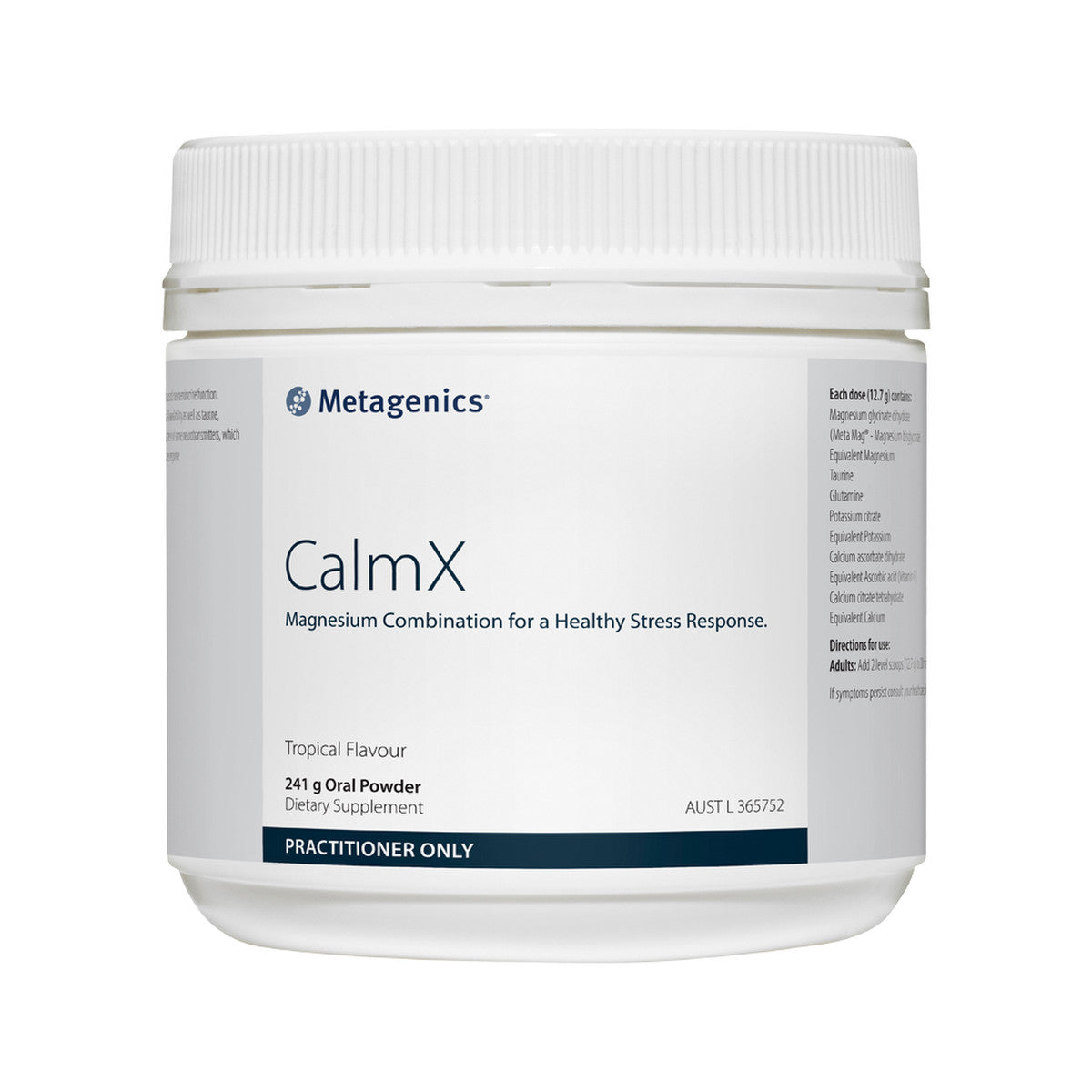 image of Metagenics CalmX Tropical Powder 241g on white background