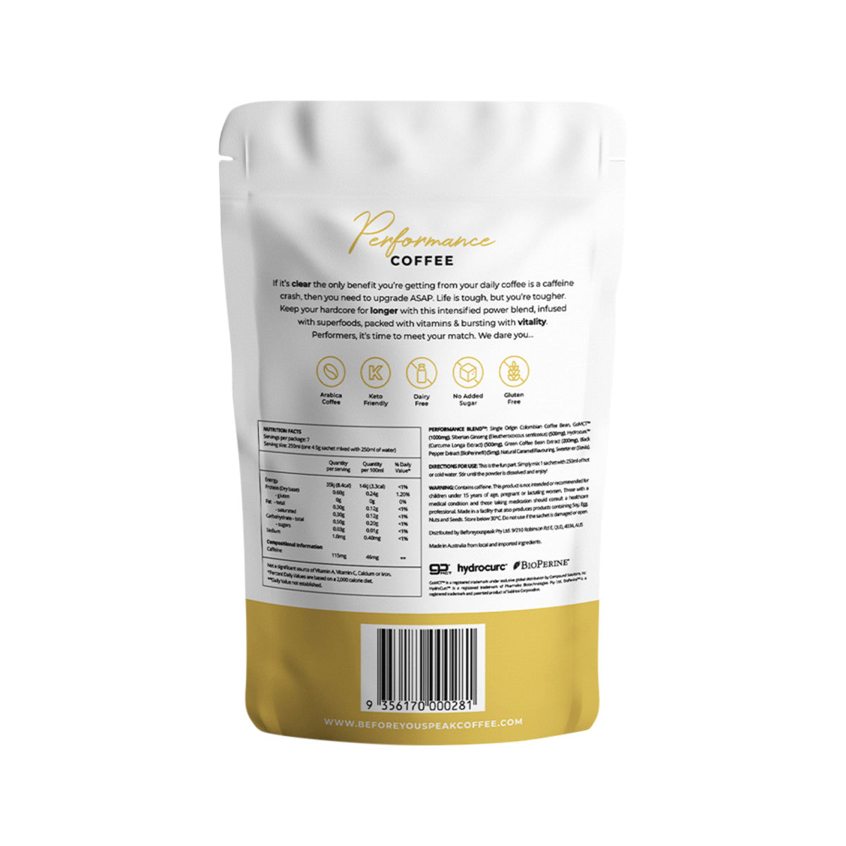 image of Before You Speak Performance Coffee Caramel 4.5g x 7 Pack on white background