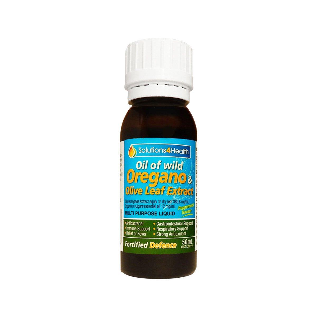 image of Solutions 4 Health Fortified Defence (Oil Of Wild Oregano & Olive Leaf Extract) 50ml on white background