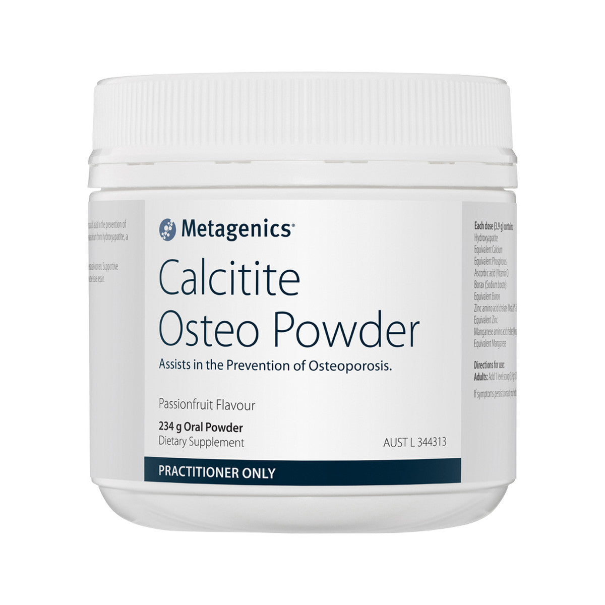 image of Metagenics Calcitite Osteo Powder Passionfruit 234g Oral Powder on white background