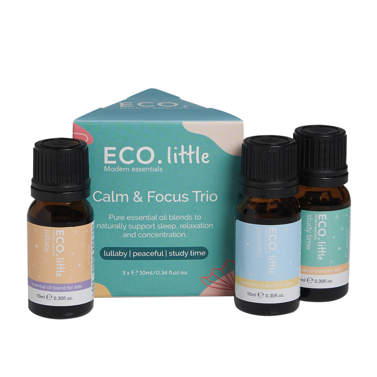 image of Eco Modern Essentials Little Essential Oil Trio Calm & Focus 10ml x 3 Pack on white background