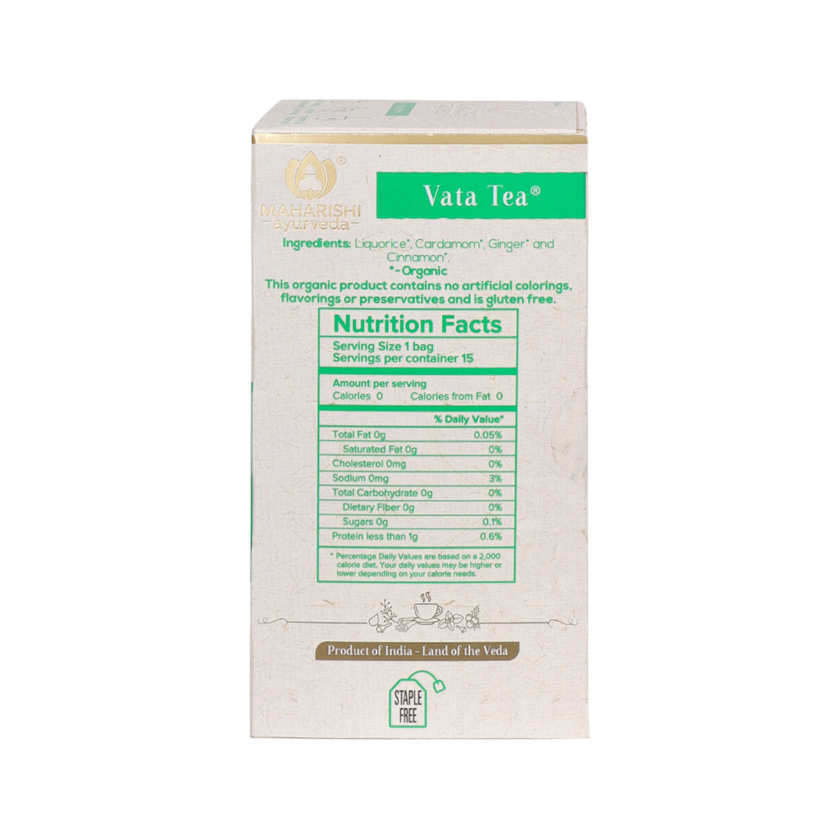 image of Maharishi Ayurveda Organic Vata Tea x 15 Tea Bags (22.5g) on white background 