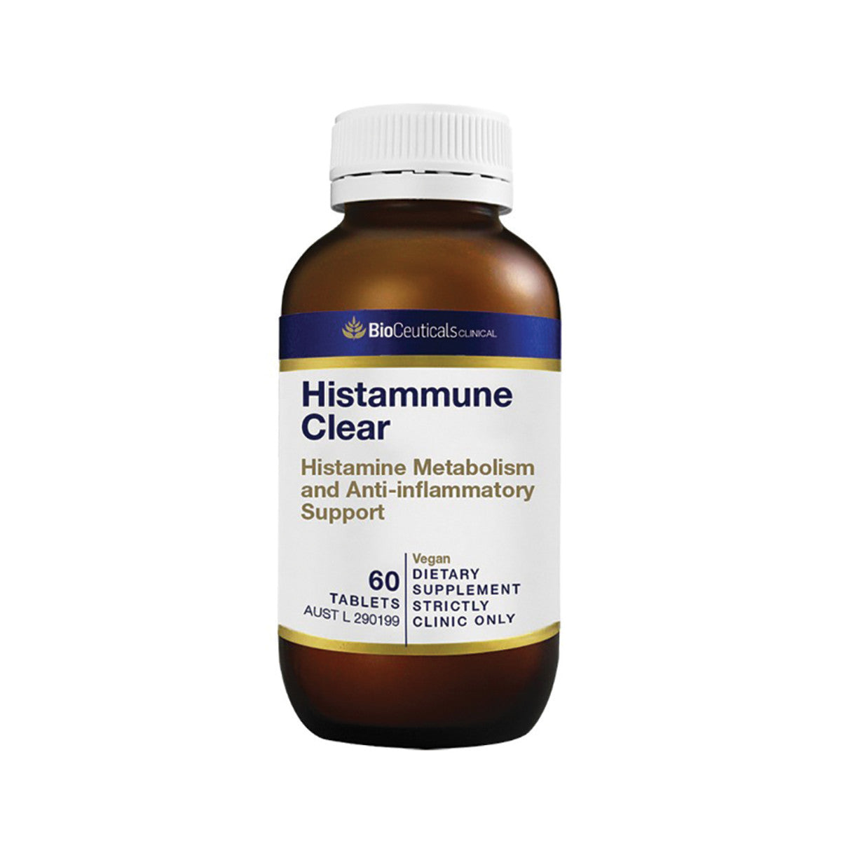 image of BioCeuticals Clinical Histammune Clear 60t on whit background 