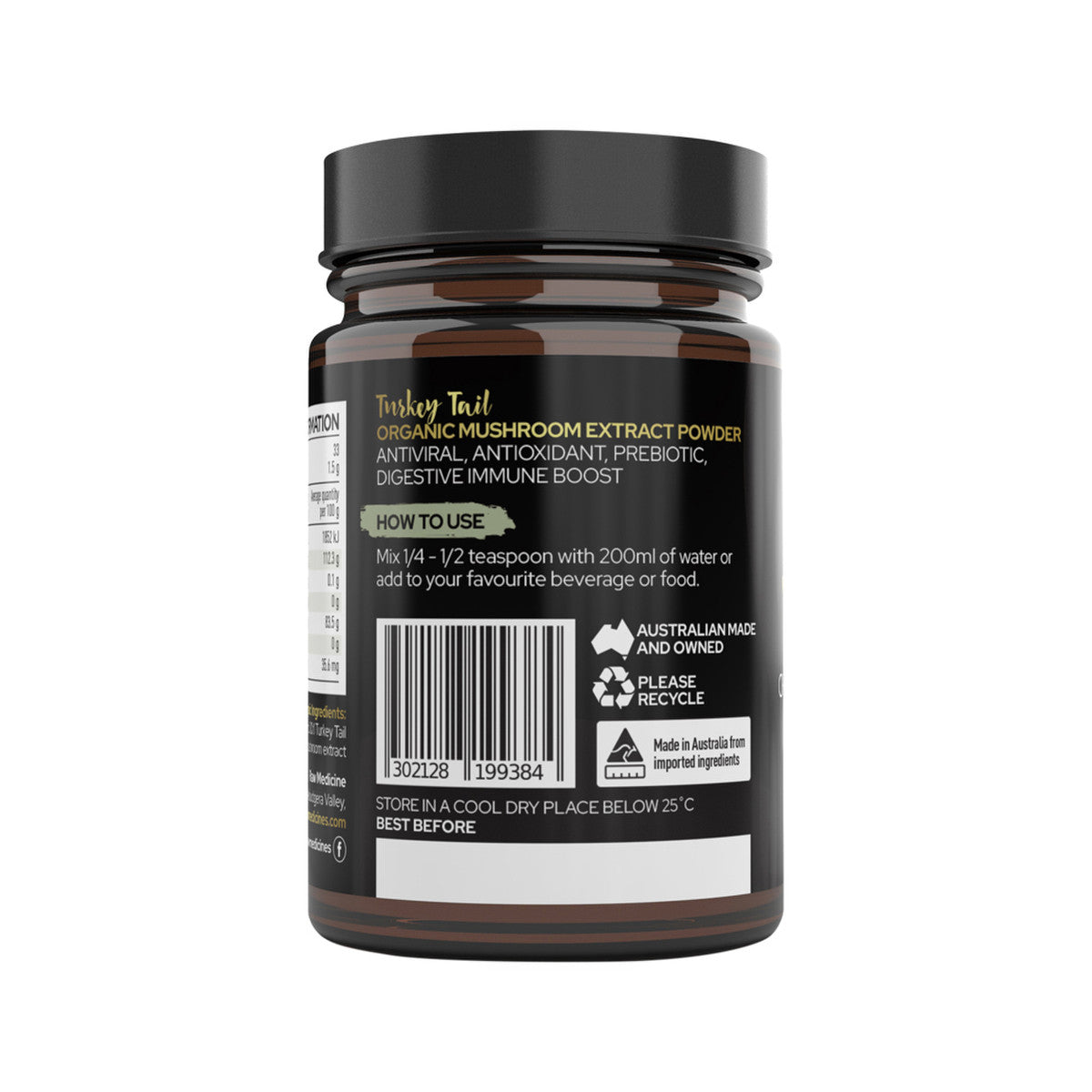 image of Raw Medicine Organic Mushroom Extract Turkey Tail 50g on white background