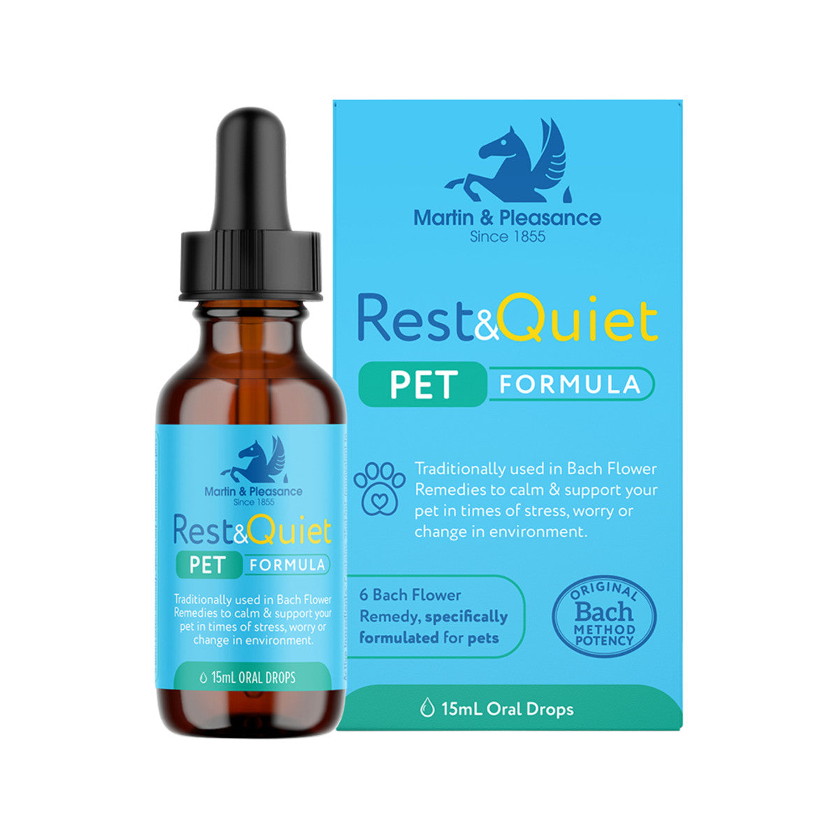 image of Martin & Pleasance Rest & Quiet Pet Formula Oral Drops 15ml on white background