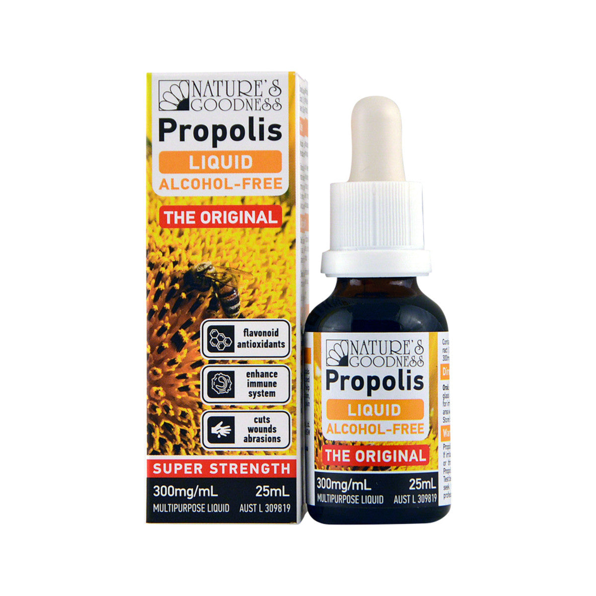 image of Nature's Goodness Propolis Alcohol-Free Liquid Super Strength 300mg/ml 25ml on white background 
