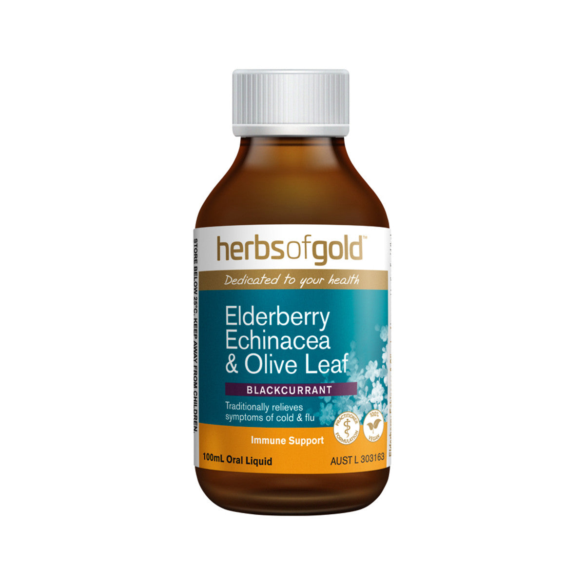 image of Herbs of Gold Elderberry Echinacea and Olive Leaf 100ml on white background