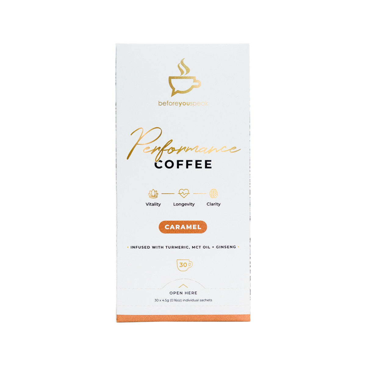 image of Before You Speak Performance Coffee Caramel 4.5g x 30 Pack on white background