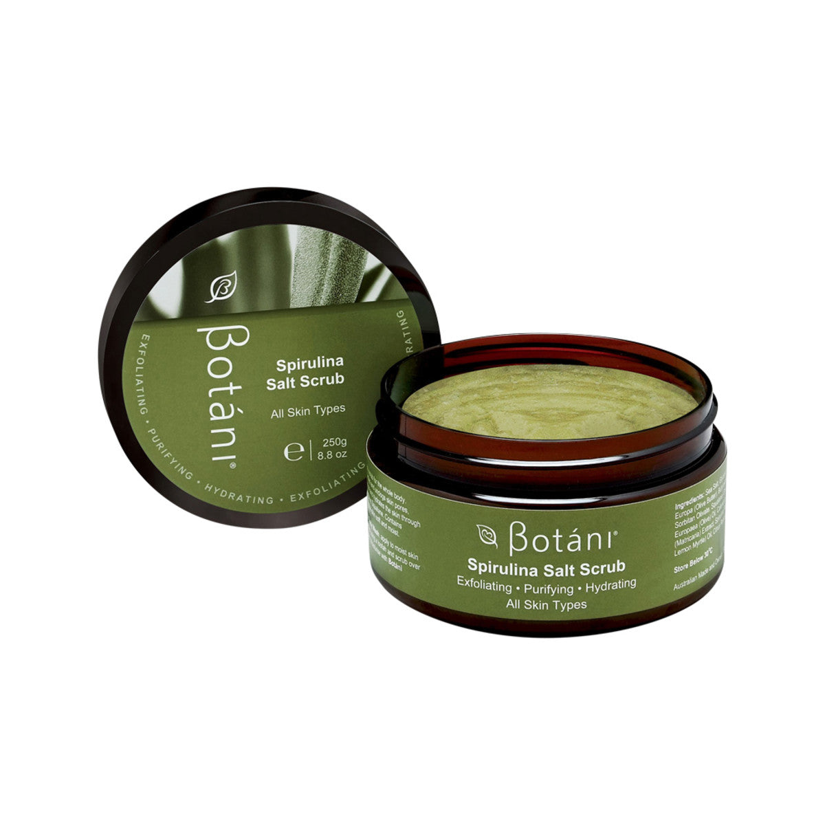 image of Botani Spirulina Salt Scrub 250g on white background 
