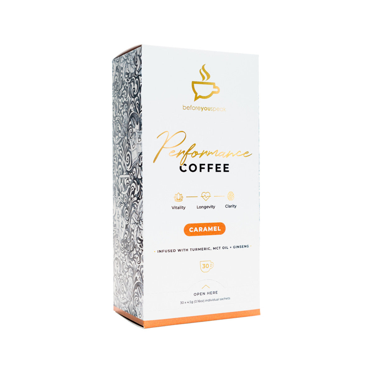 image of Before You Speak Performance Coffee Caramel 4.5g x 30 Pack on white background