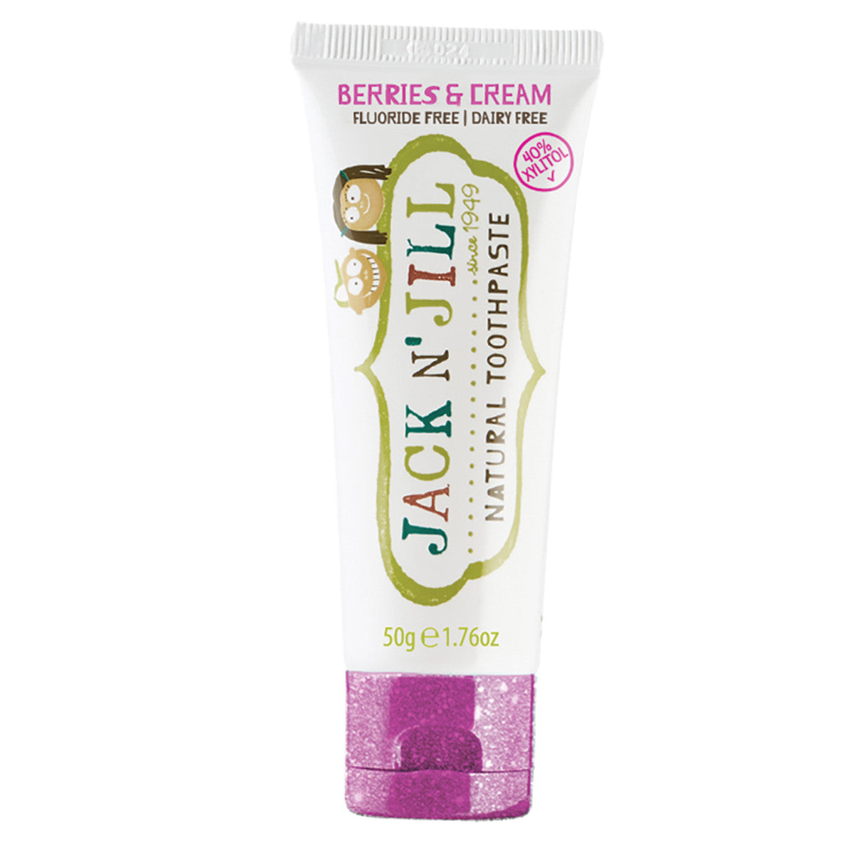 image of Jack N' Jill Natural Toothpaste with Calendula (Fluoride Free) Berries & Cream 50g on white background 