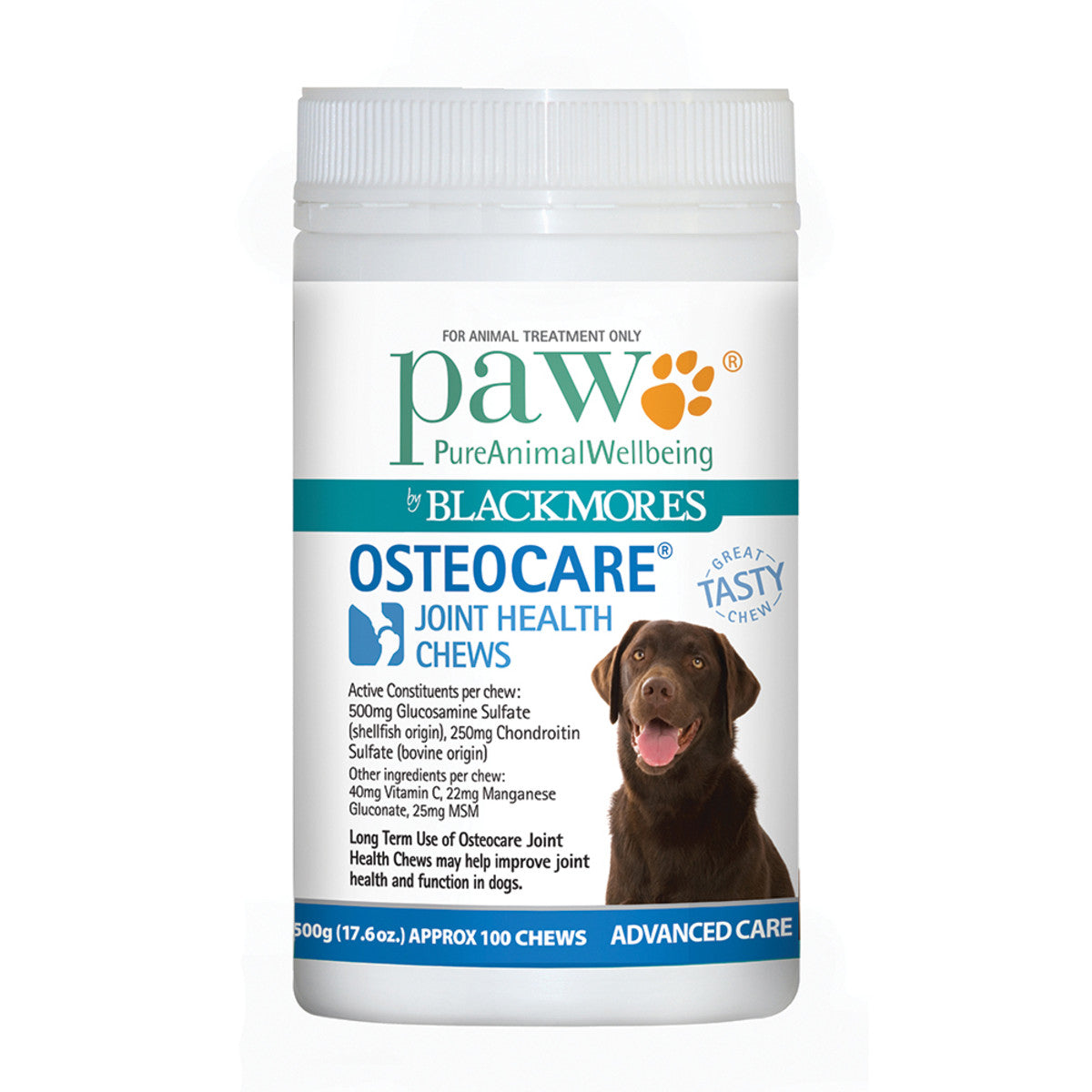 image of PAW By Blackmores OsteoCare Joint Health Chews 500g on white background 