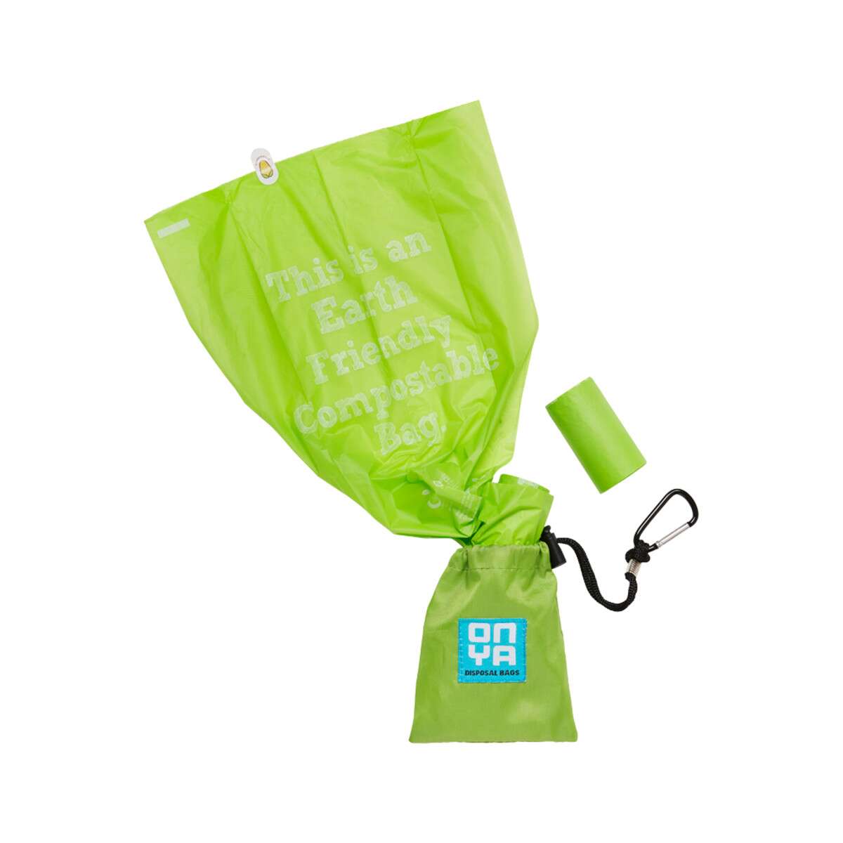 image of Onya Certified Compostable Dog Waste Bags 15 x 2 Pack and Carry Pouch Apple on white background 