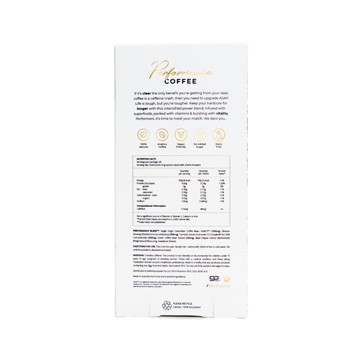 image of Before You Speak Performance Coffee Assorted 4.5g x 30 Pack (contains: 10 x OG, Caramel & Cinnamon Spice) on white background