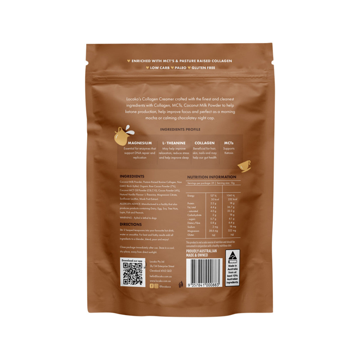 image of Locako Collagen Creamer Focus (Decadent Chocolate) 300g on white background
