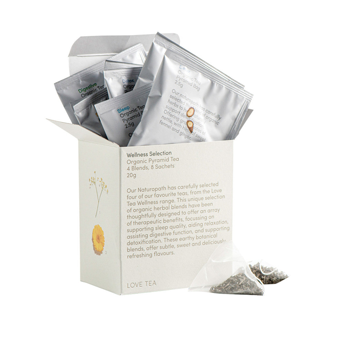 image of Love Tea Organic Wellness Selection x 8 Pyramids on white background 