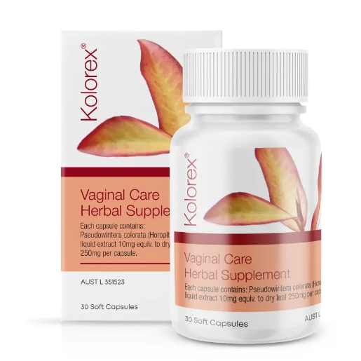 image of Kolorex Vaginal Care Herbal Supplement 30 caps on white background 