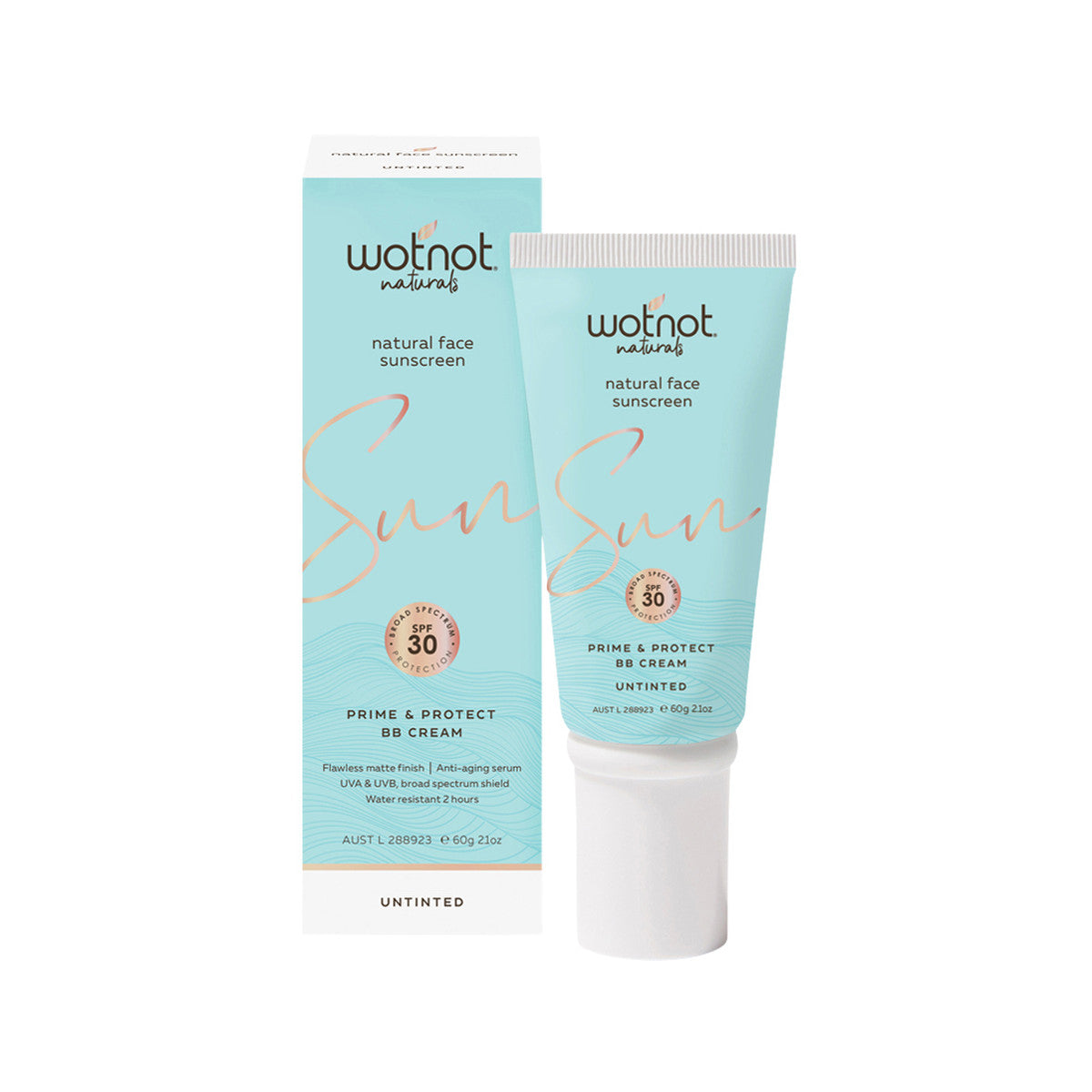 image of Wotnot Natural Face Sunscreen SPF 30 (Prime & Protect) Untinted BB Cream 60g o white background
