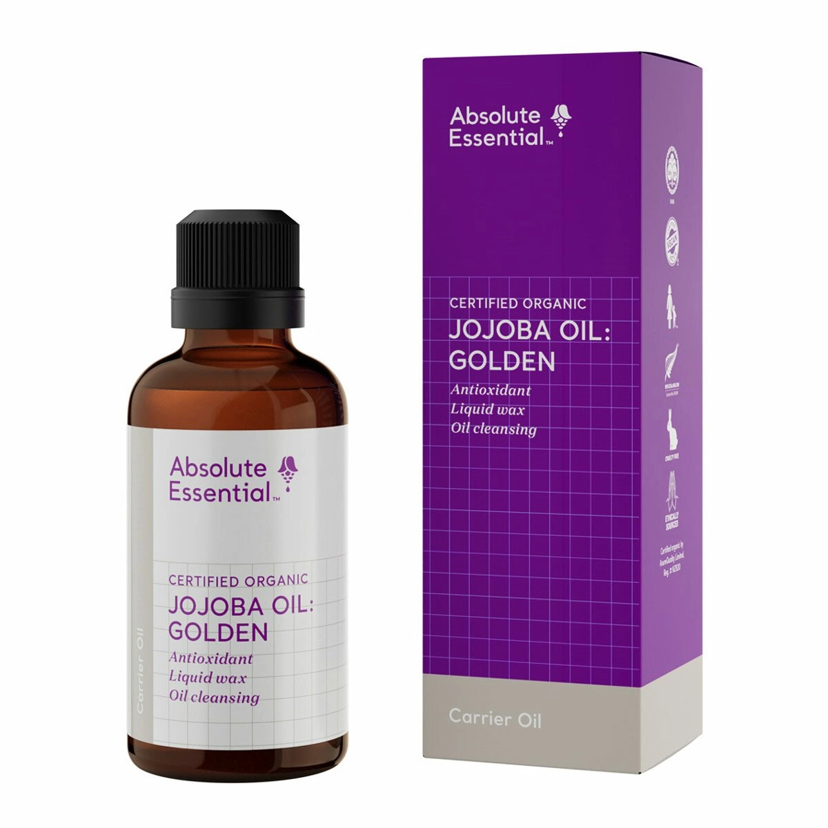 image of Absolute Essential Jojoba Oil Golden 50ml on white background 