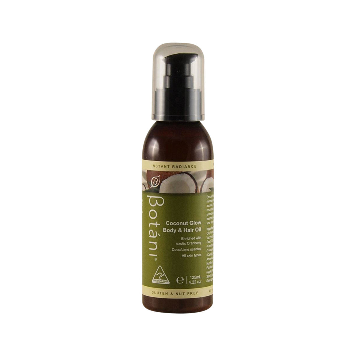 image of Botani Coconut Glow Body and Hair Oil 125ml on white background 