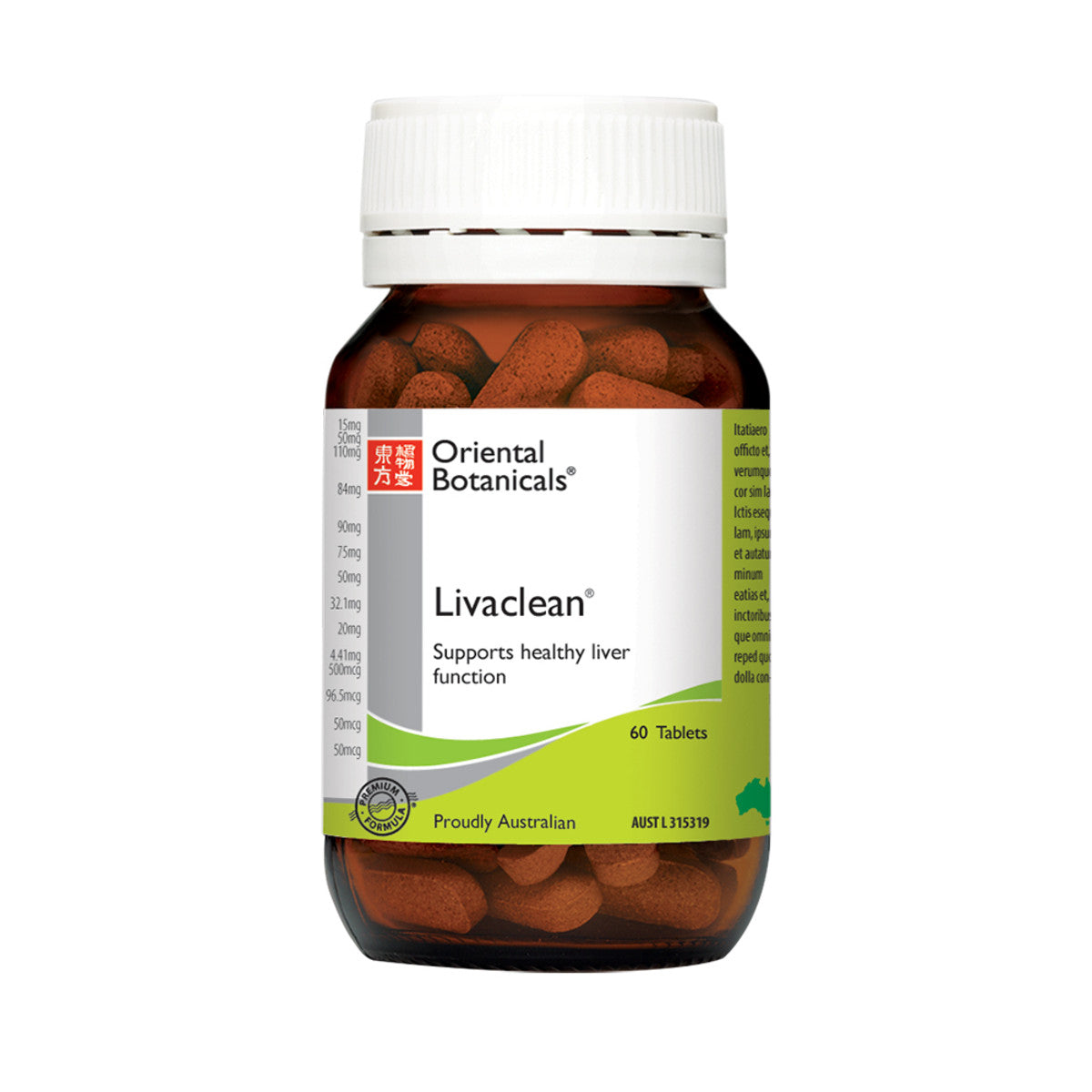 image of Oriental Botanicals Livaclean 60t on white background 