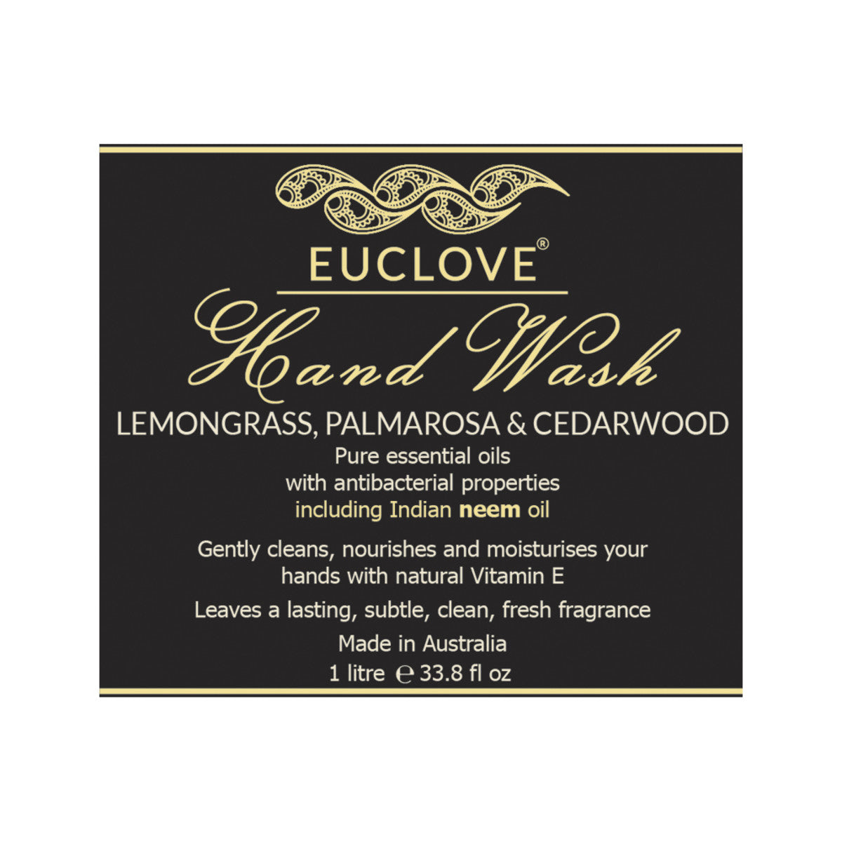 image of Euclove Hand Wash Lemongrass, Palmarosa & Cedarwood 1L on white background 