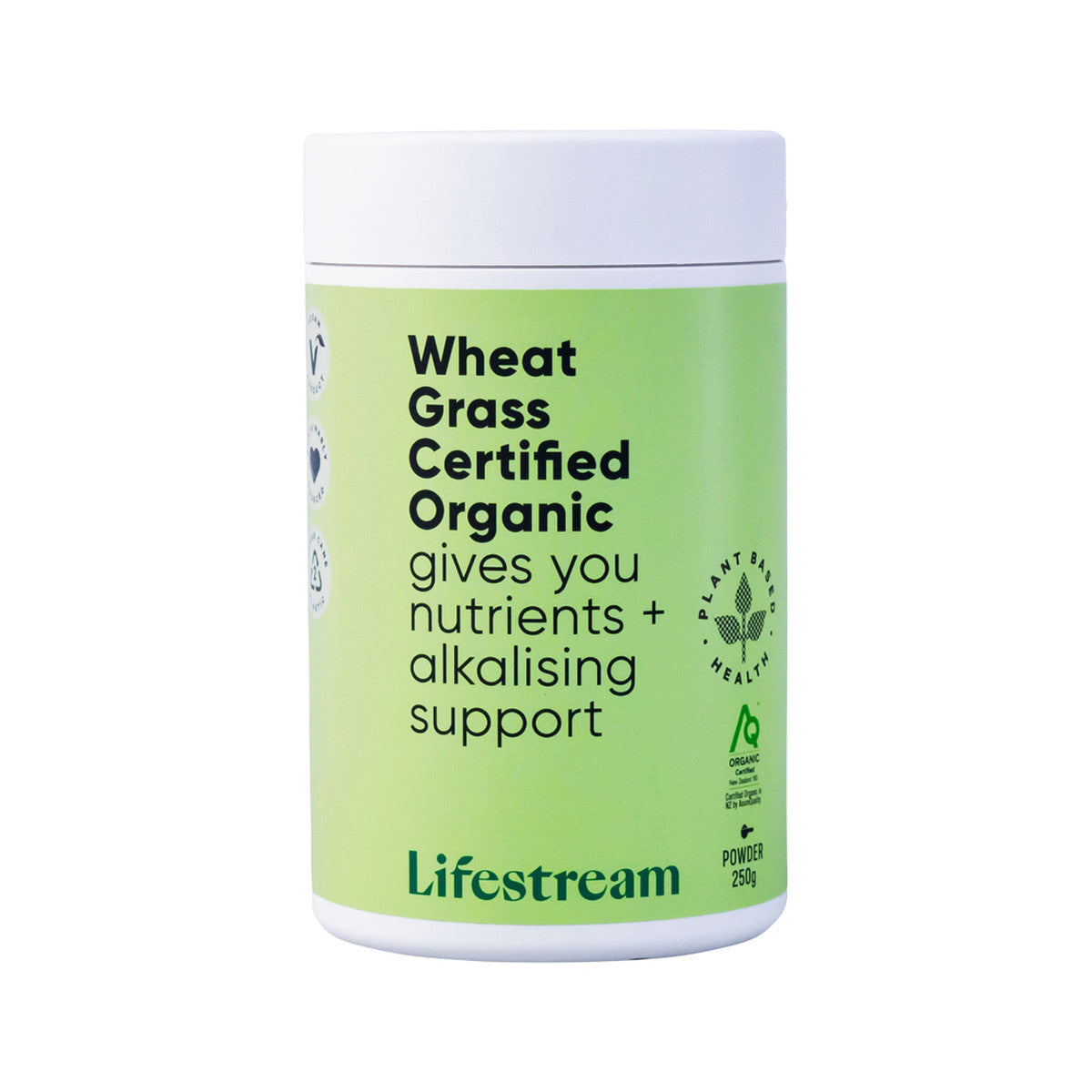 image of Lifestream Wheat Grass Certified Organic Powder 250g on white background