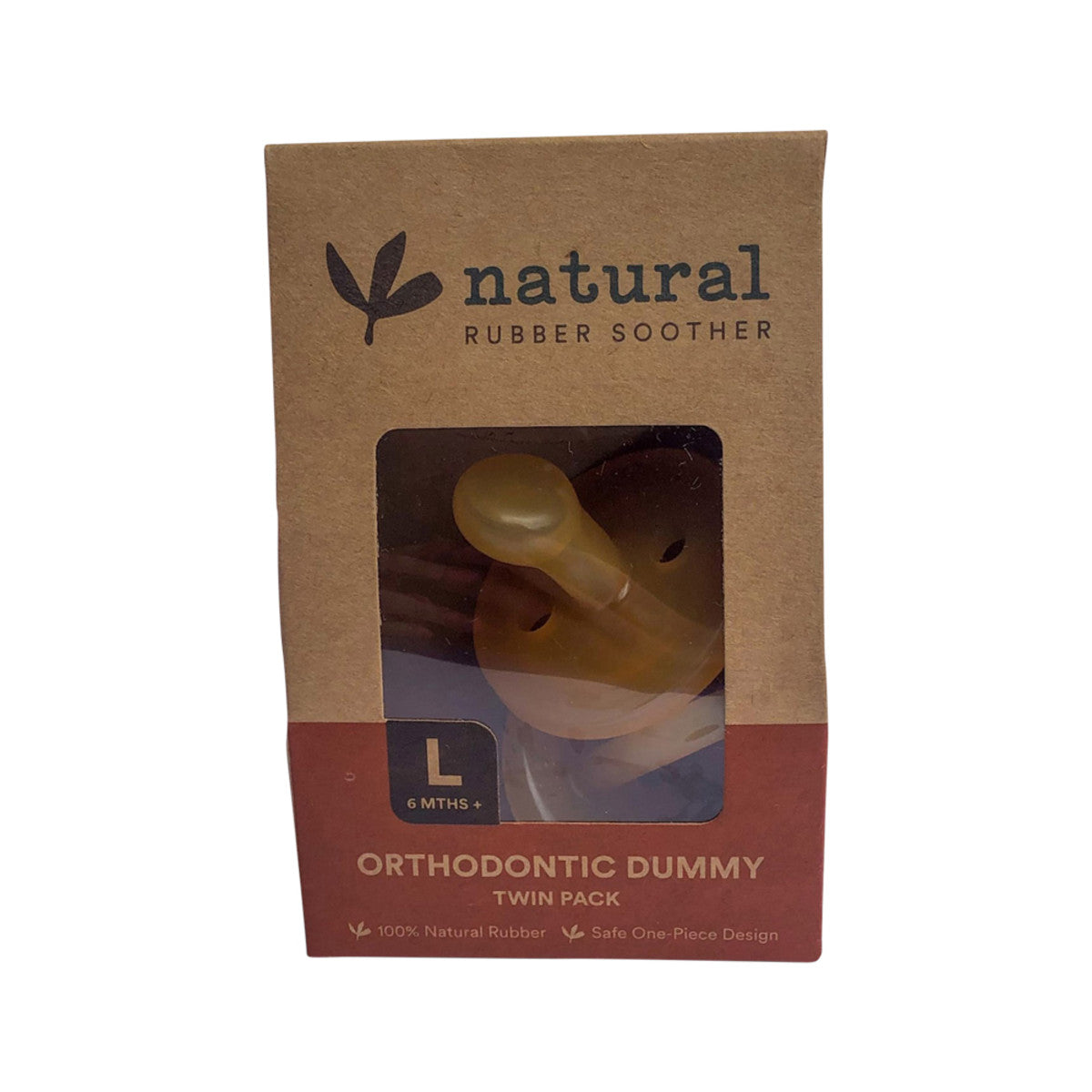 image of Natural Rubber Soother Orthodontic Dummy Large (6+ Months) Twin Pack on white background 