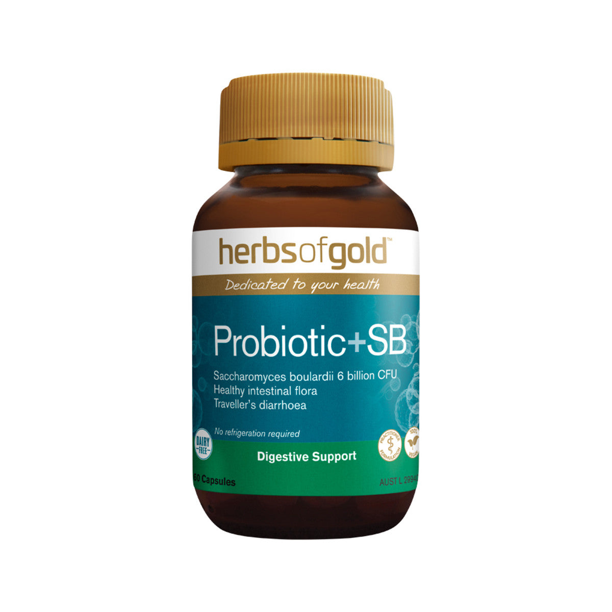 image of Herbs Of Gold Probiotic + SB (Shelf Stable) 60 capsules on white background 