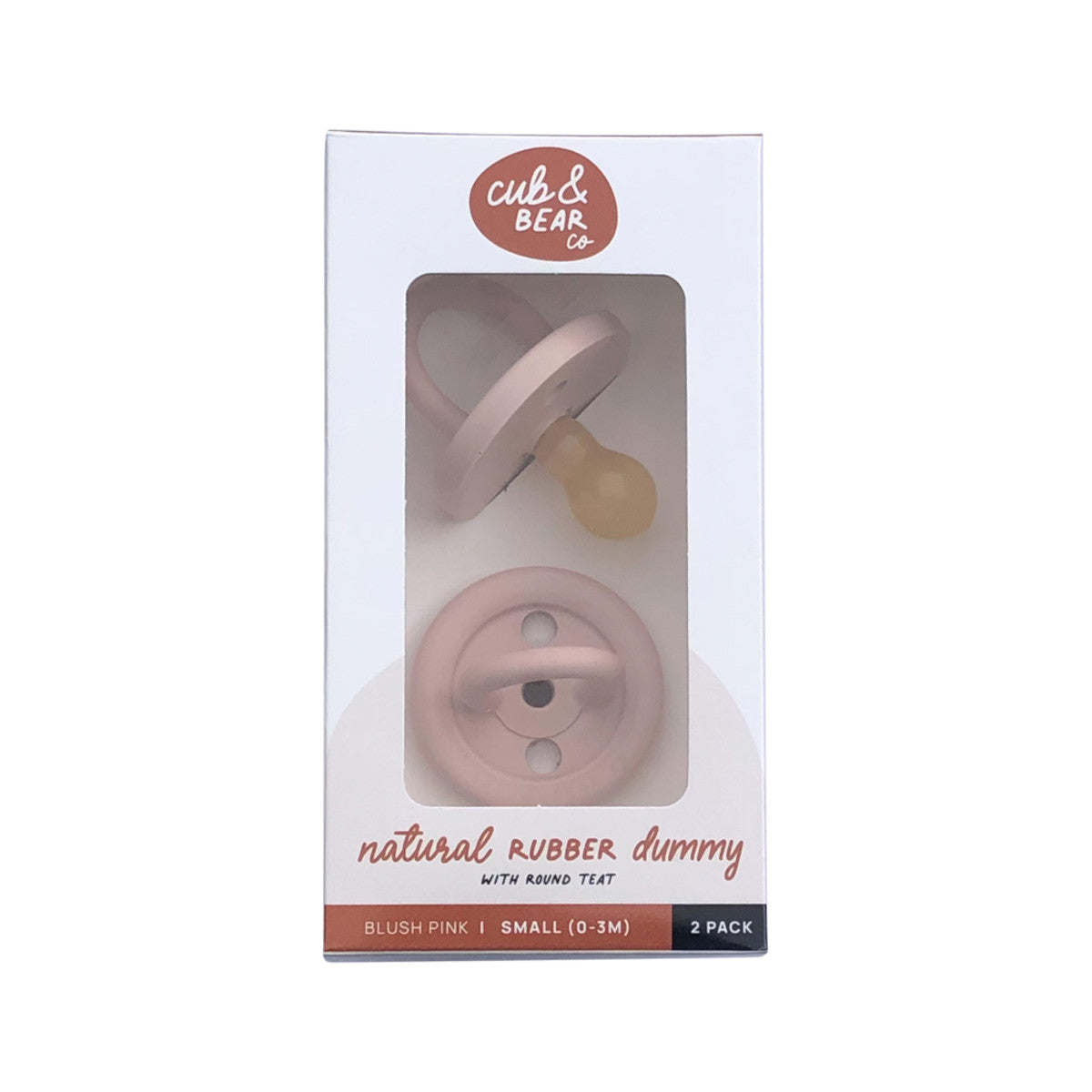 image of Cub & Bear Co Natural Rubber Dummy Round Teat Small (0-3 Months) Blush Pink Twin Pack on white background 