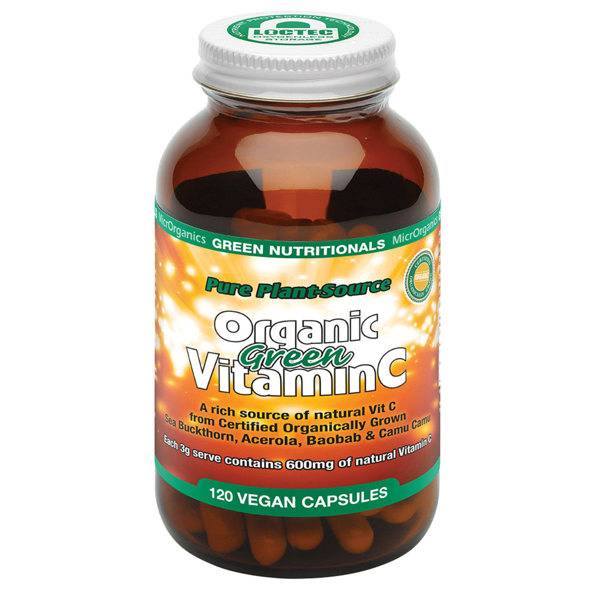 image of MicrOrganics Green Nutritionals Pure Plant-Source Organic Green Vitamin C 120vc on white background