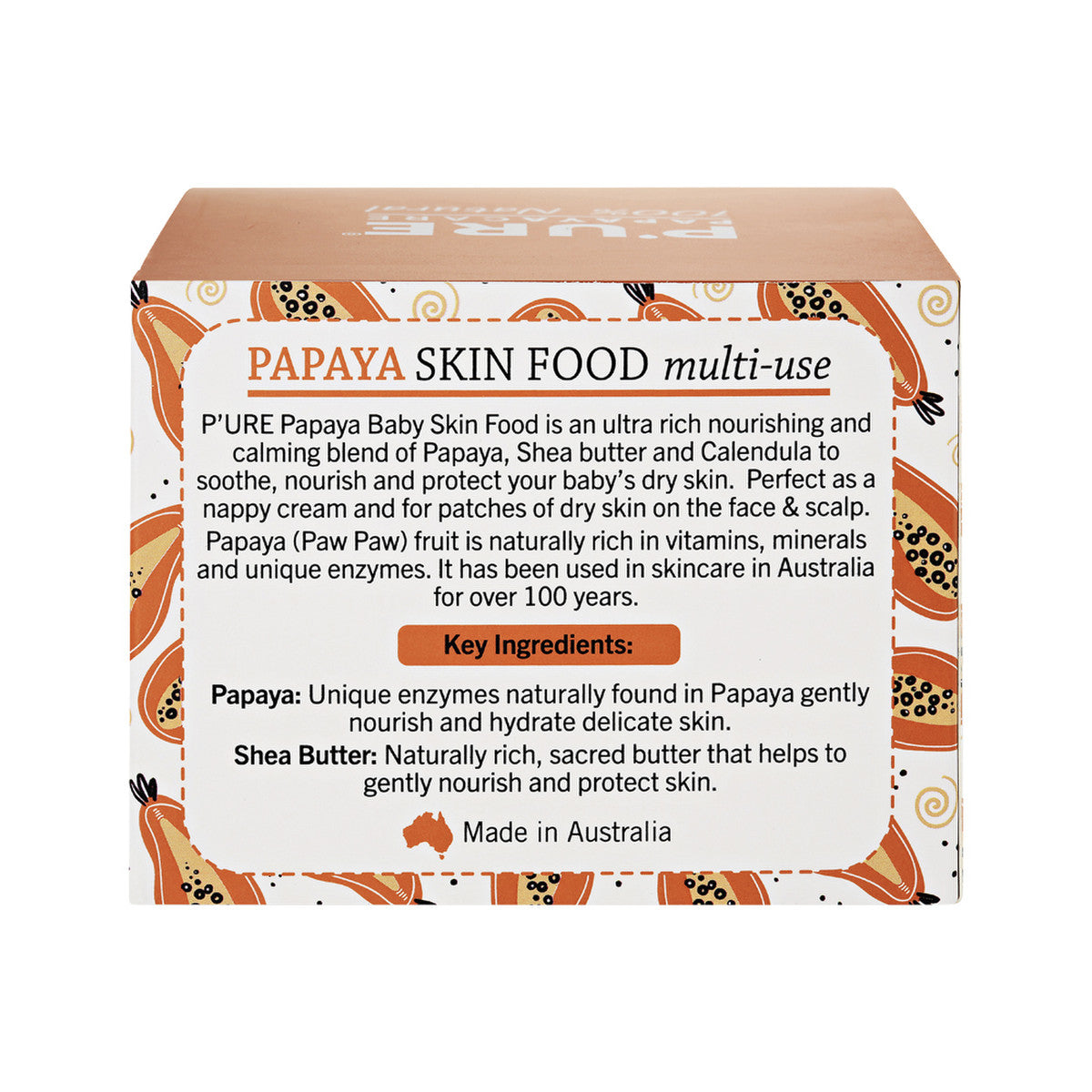 image of P'URE Papayacare Baby Papaya Skin Food Multi-Use (Paw Paw with Shea Butter) 100g on white background 