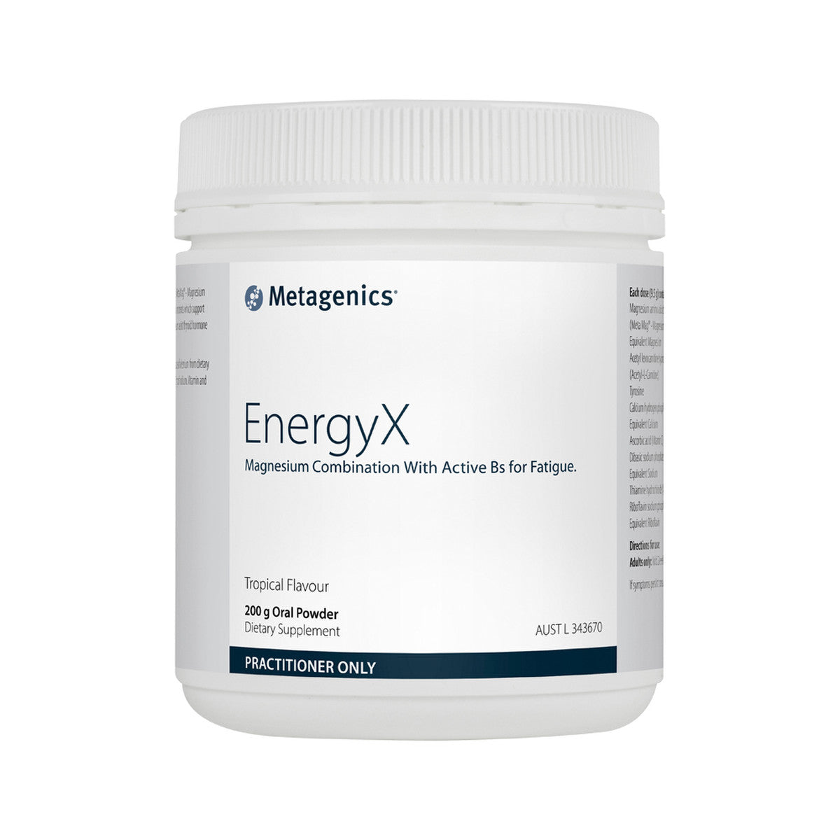 image of Metagenics EnergyX Tropical Oral Powder 200g on white background