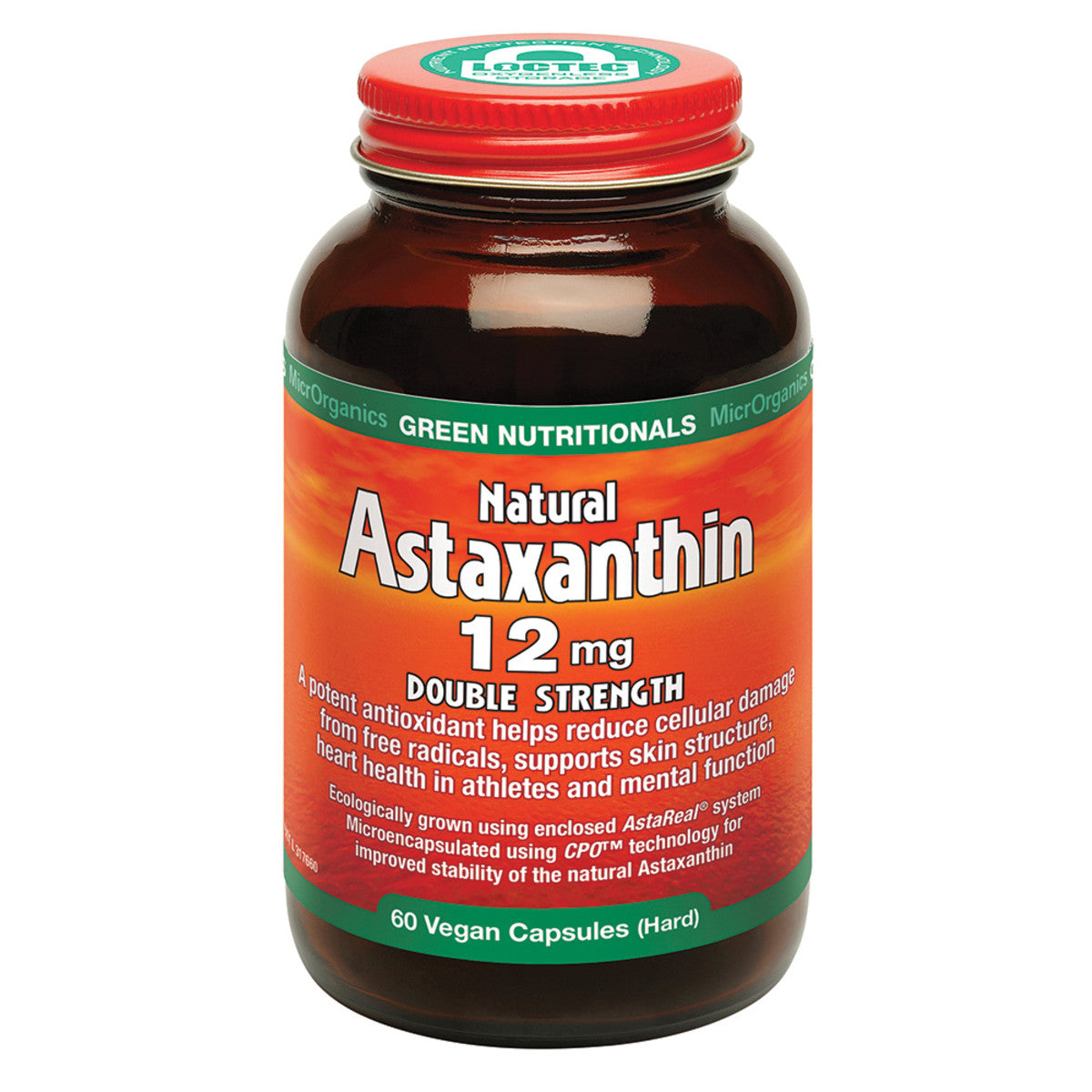 image of MicrOrganics Green Nutrit Natural Astaxanthin 12mg 60vc on white background