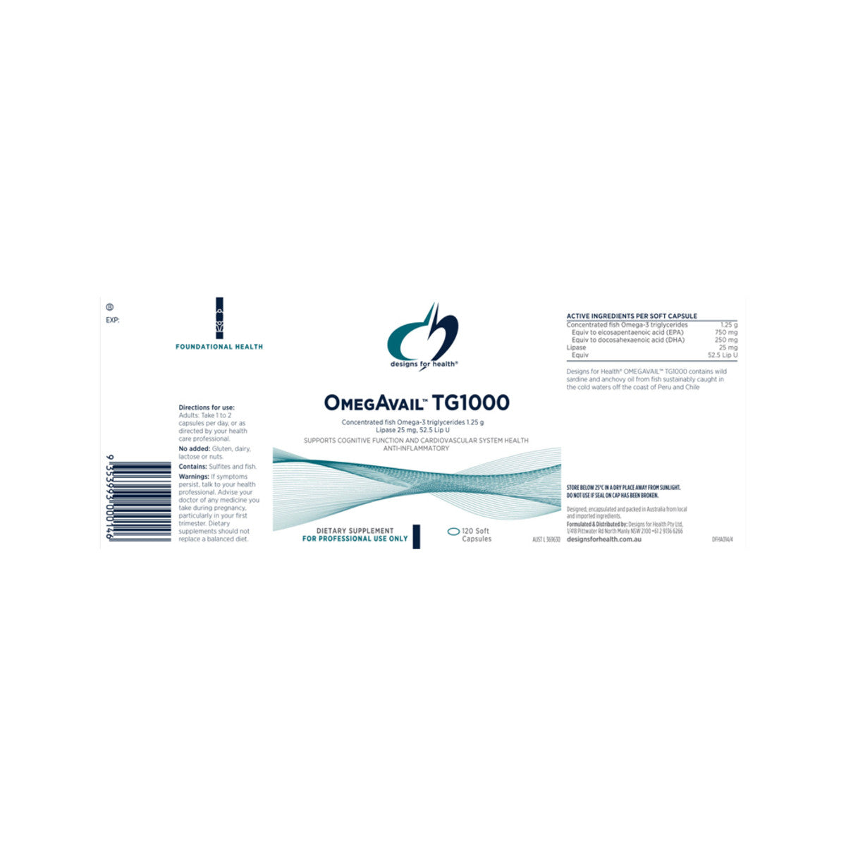 image of Designs For Health OmegAvail TG1000 120c with white background
