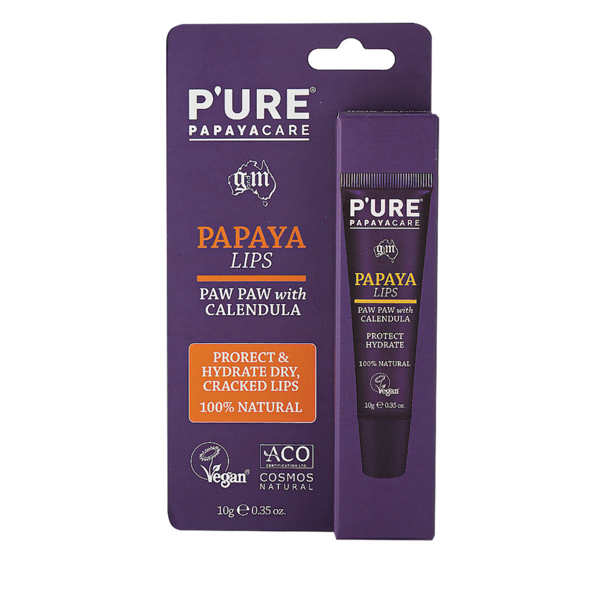 image of P'URE Papayacare Papaya Lips (Paw Paw with Calendula) 10g on white background 